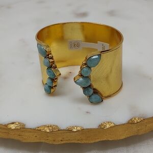 2 Chic Gold Cuff Bracelet with Blue Accents